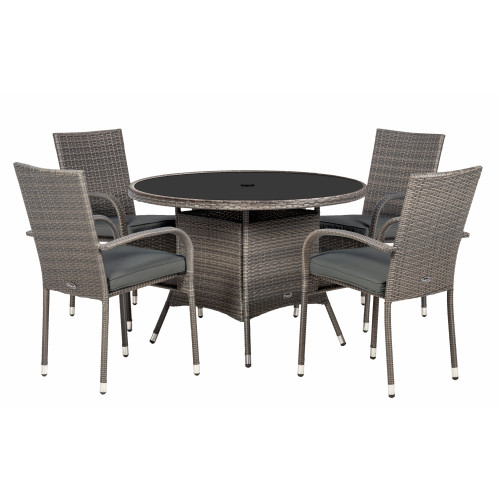 Dale Leisure Malaga Brown Rattan 4 Seater Round Stacking Dining Set